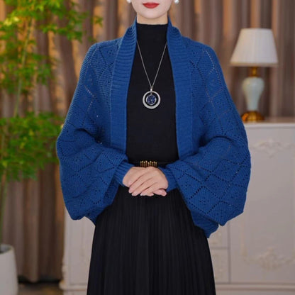 Amberose — Offener Cardigan mit Schalkragen und Lochstrick