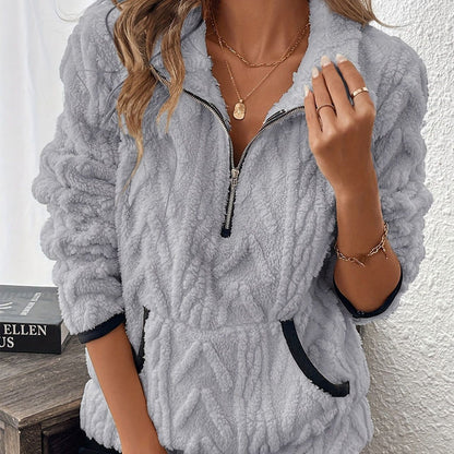 Wintherra — Fleece-Pullover mit halbem Reißverschluss und Taschen