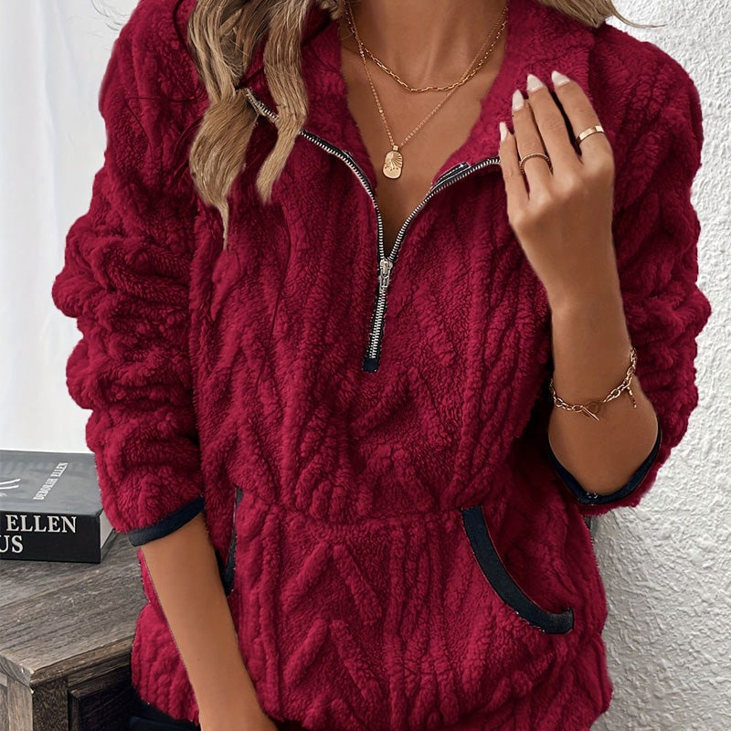 Wintherra — Fleece-Pullover mit halbem Reißverschluss und Taschen