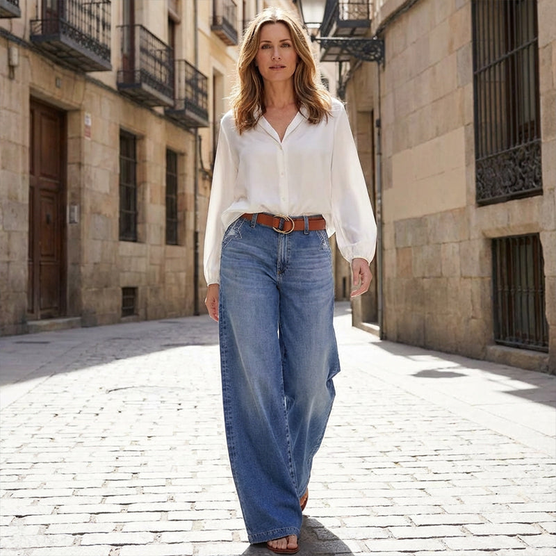 Cassiene — Hochtaillierte Weite-Leg-Jeans