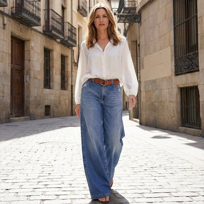 Cassiene — Hochtaillierte Weite-Leg-Jeans