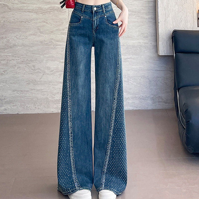 Cristelle — Hochtaillierte Weitbein-Rhinestone-Jeans