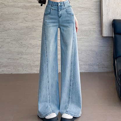 Cristelle — Hochtaillierte Weitbein-Rhinestone-Jeans