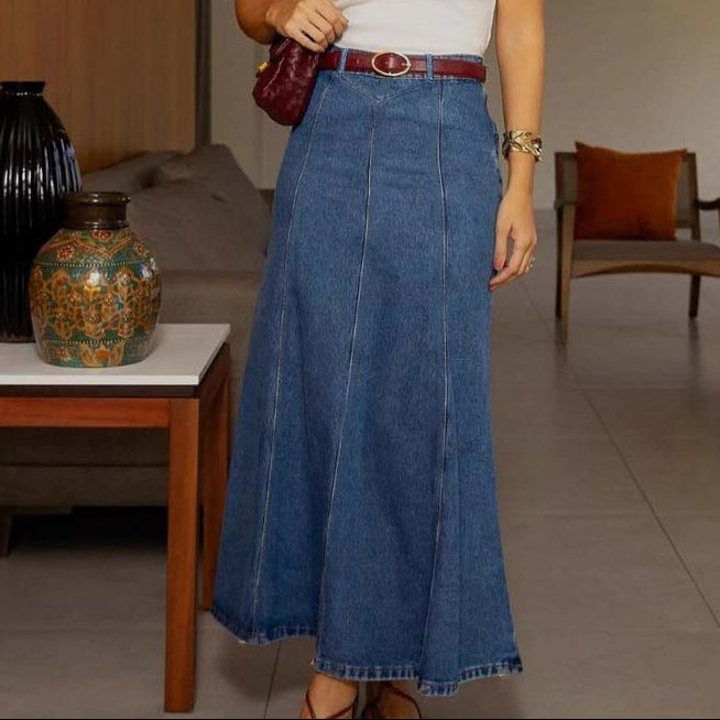 Verdana — Hochgeschnittene A-Linien Denim Maxirock