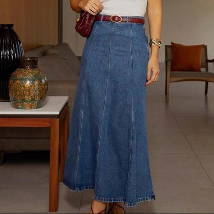 Verdana — Hochgeschnittene A-Linien Denim Maxirock