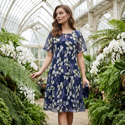 Isaline — Chiffon Floral Knielanges Kleid
