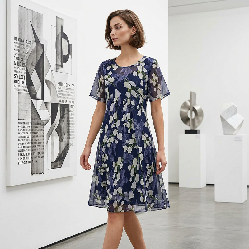 Isaline — Chiffon Floral Knielanges Kleid
