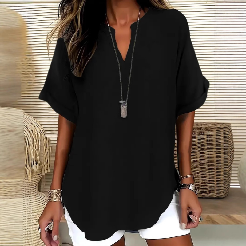 Thessaly — Locker Geschnittene Bluse mit Asymmetrischem Saum