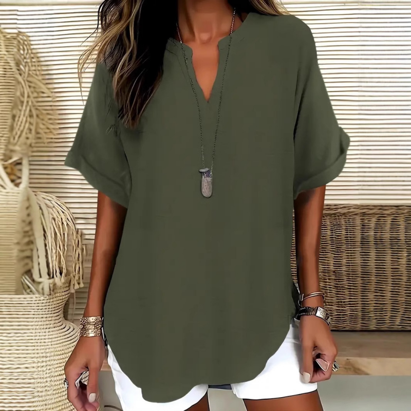 Thessaly — Locker Geschnittene Bluse mit Asymmetrischem Saum