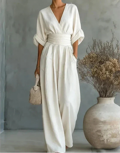Daniela — V-Ausschnitt Jumpsuit mit weitem Bein