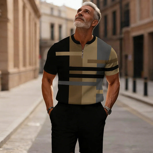 Zephyre — Herren Hemd mit Reißverschluss-Kragen & Shorts Set