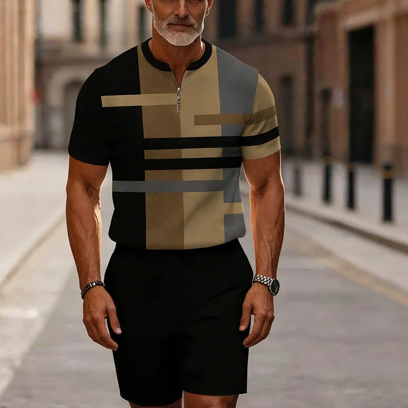 Zephyre — Herren Hemd mit Reißverschluss-Kragen & Shorts Set