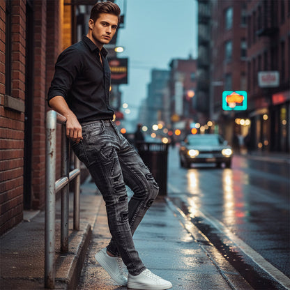 Fenwick — Slim-Fit Distressed Jeans in Grauer Waschung