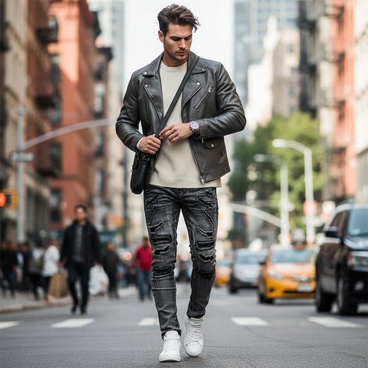 Fenwick — Slim-Fit Distressed Jeans in Grauer Waschung