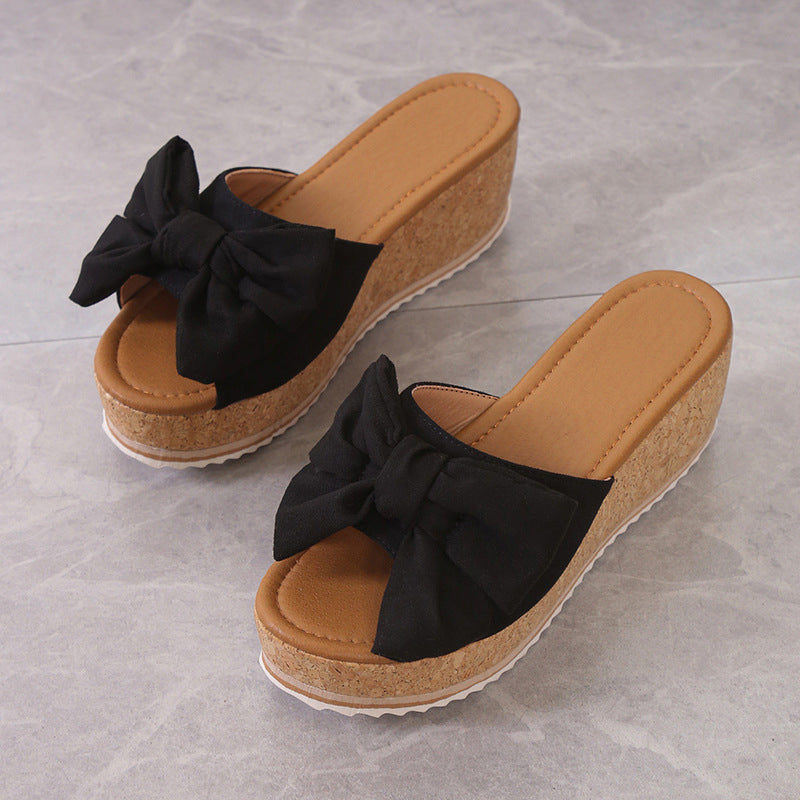 Solaine — Leoparden-Print Bogen Wedge Plattform Sandalen