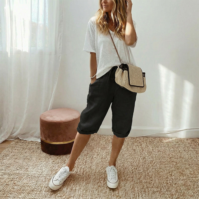 Linelle — Baumwoll-Leinen Cropped Capri-Hosen