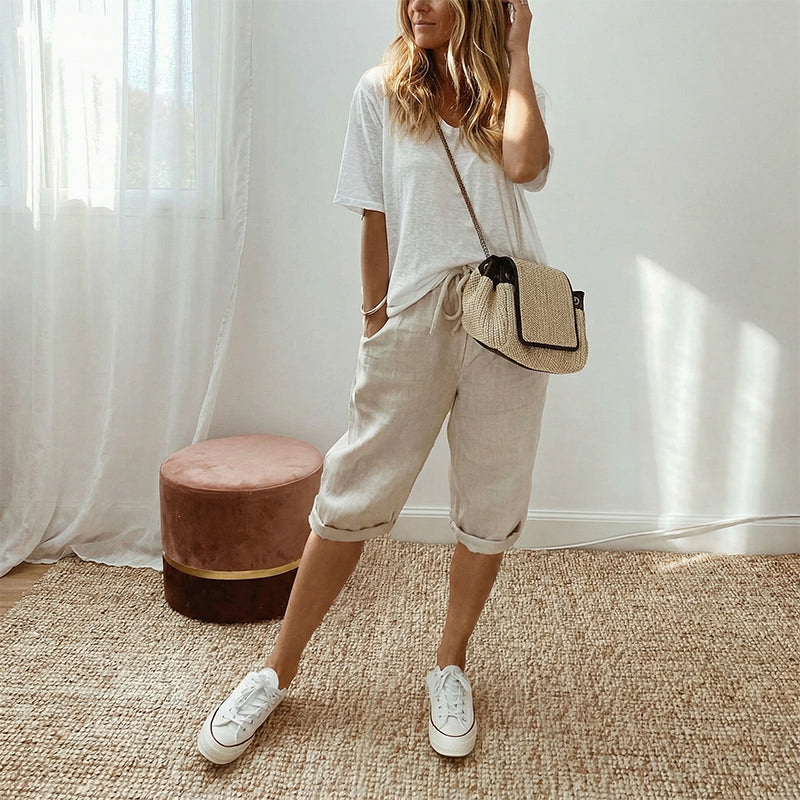 Linelle — Baumwoll-Leinen Cropped Capri-Hosen