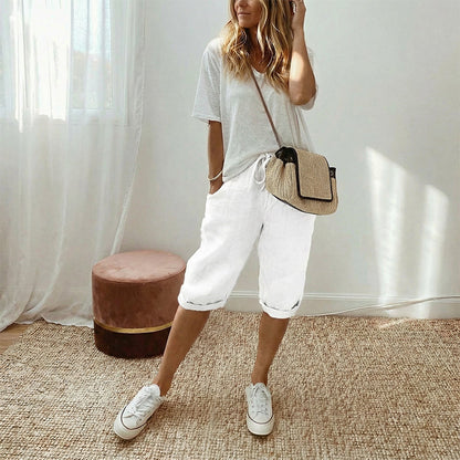 Linelle — Baumwoll-Leinen Cropped Capri-Hosen