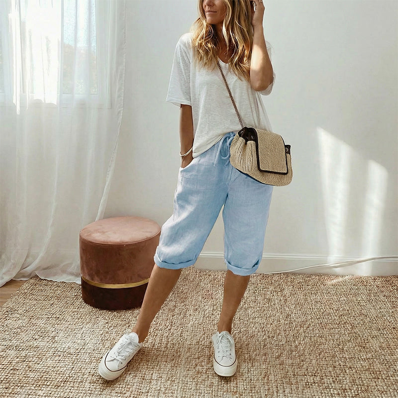 Linelle — Baumwoll-Leinen Cropped Capri-Hosen
