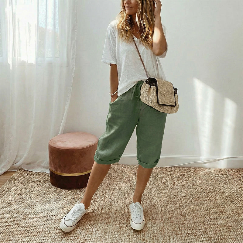 Linelle — Baumwoll-Leinen Cropped Capri-Hosen