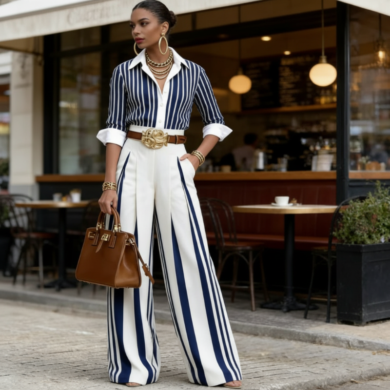 Colombine — Gestreiftes Hemd & Weite Hose Set
