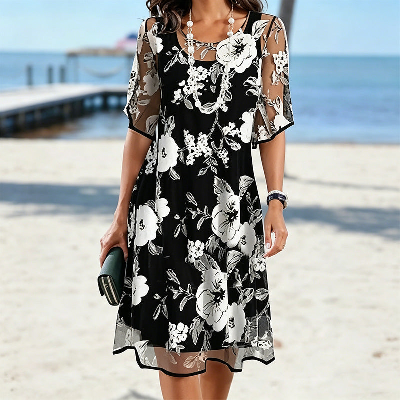 Marleigh — Transparentes Blumen-Chiffonkleid