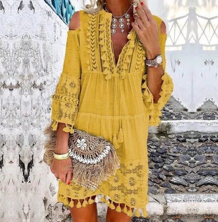 Bréziane — Besticktes Baumwoll-Leinen Maxikleid
