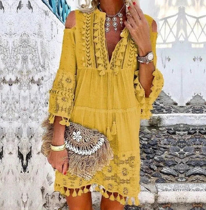 Bréziane — Besticktes Baumwoll-Leinen Maxikleid