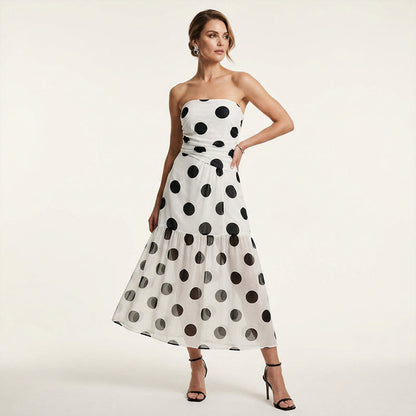 Rosalind — Trägerloses Maxikleid mit Polka-Dots
