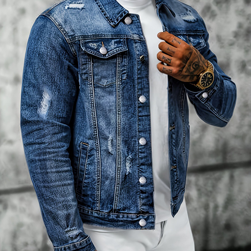 Bramwell — Vintage-Waschung Distressed Jeansjacke