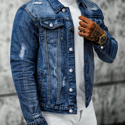 Bramwell — Vintage-Waschung Distressed Jeansjacke