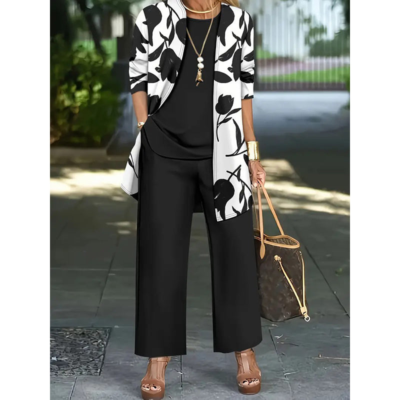 Cassiane — Drei-Teile Cardigan, Tank & Weitbein-Set
