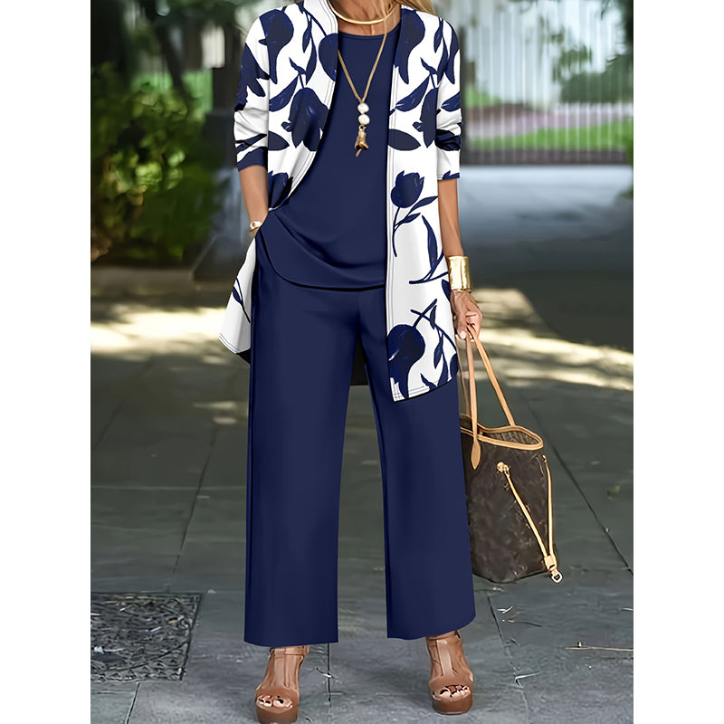 Cassiane — Drei-Teile Cardigan, Tank & Weitbein-Set