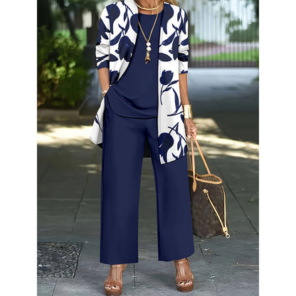 Cassiane — Drei-Teile Cardigan, Tank & Weitbein-Set