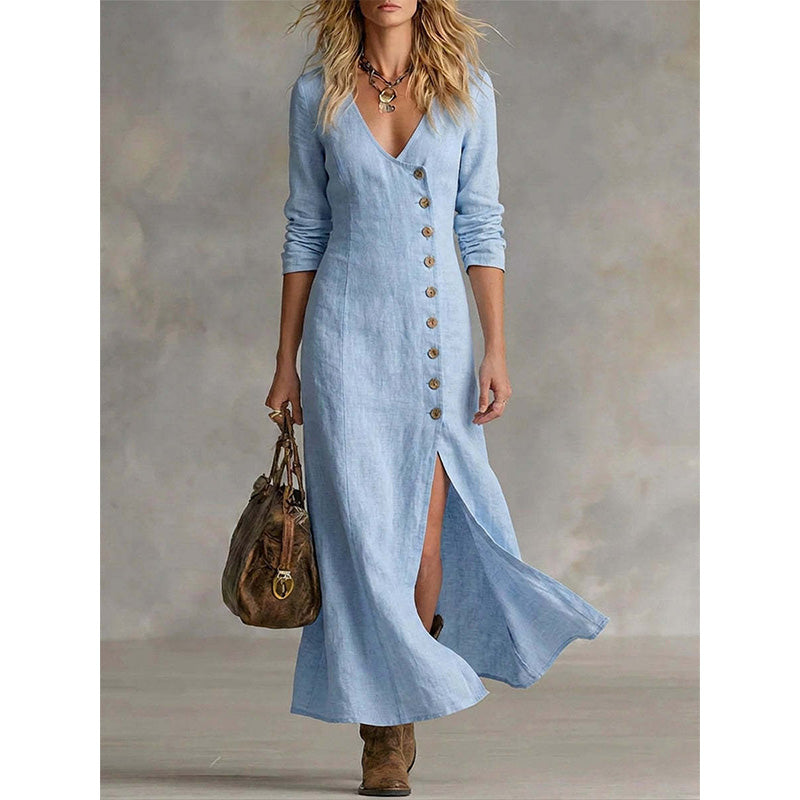 Linaverre — Vintage-Hemdblusenkleid mit langen Ärmeln