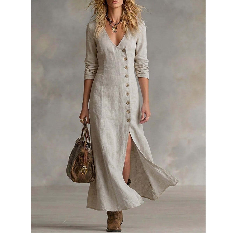 Linaverre — Vintage-Hemdblusenkleid mit langen Ärmeln