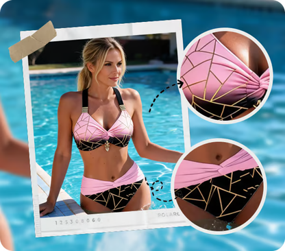 Solara — Twist-Front Gradient Line-Pattern Bikini
