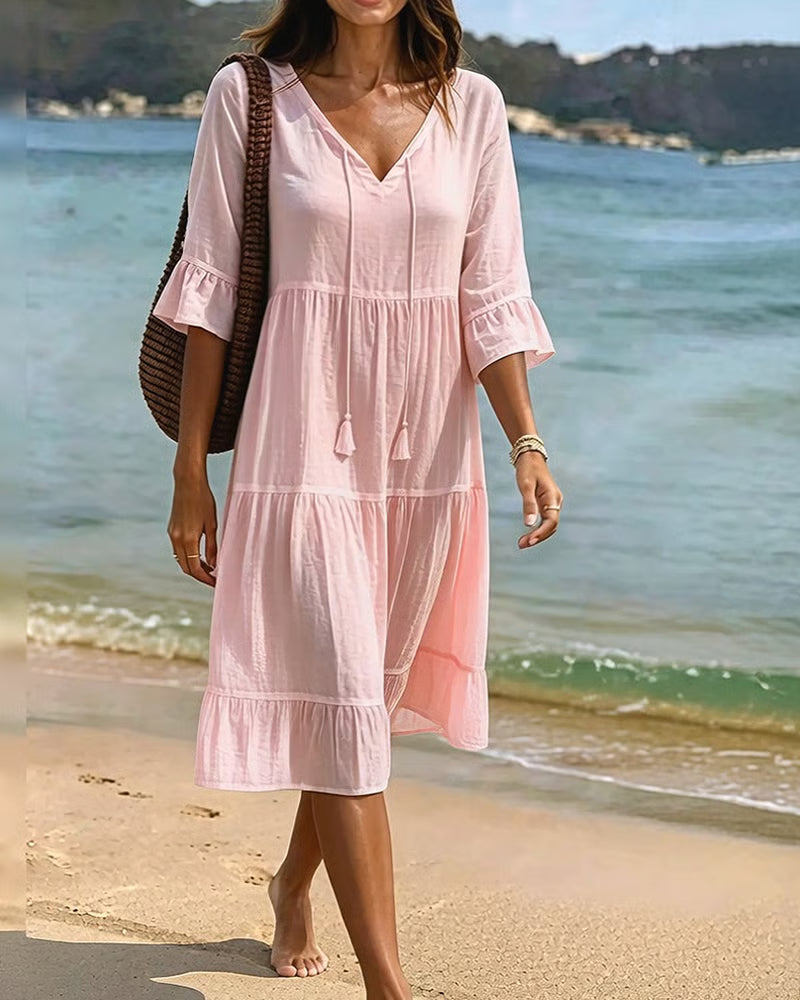 Averly — Kleid aus Baumwolle mit gebundenem Taillengürtel und halben Ärmeln